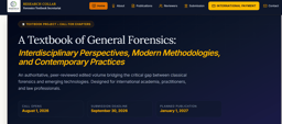 Call for Chapter for A Textbook of General Forensics: Interdisciplinary Perspectives, Modern Methodologies, and Contemporary Practices