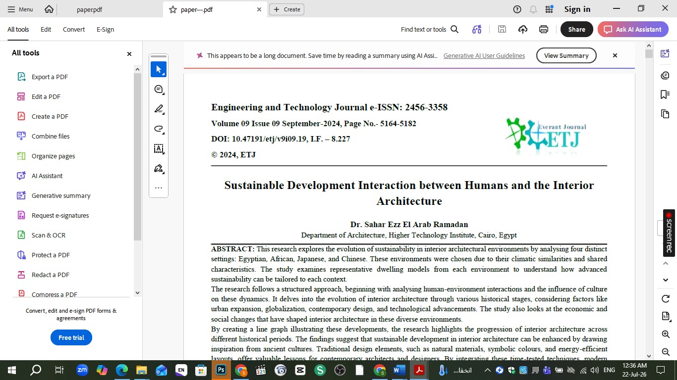 "Sustainable Development Interaction between Humans and the Interior Architecture"