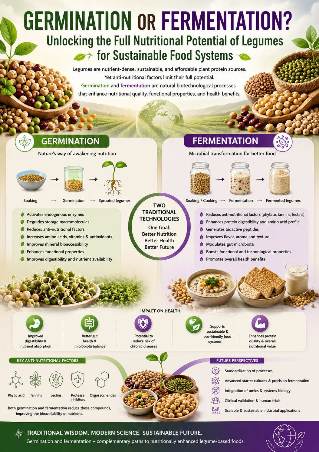 Germination or Fermentation? Unlocking the Full Nutritional Potential of Legumes for Sustainable Food Systems