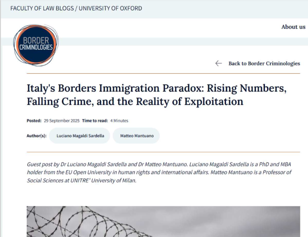 UNIVERSITY OF OXFORD, FACULTY OF LAW, BORDER CRIMINOLOGY NETWORKS - ITALY'S BORDERS IMMIGRATION PARADOX: RISING NUMBERS, FALLING CRIME, AND THE REALITY OF EXPLOITATION
