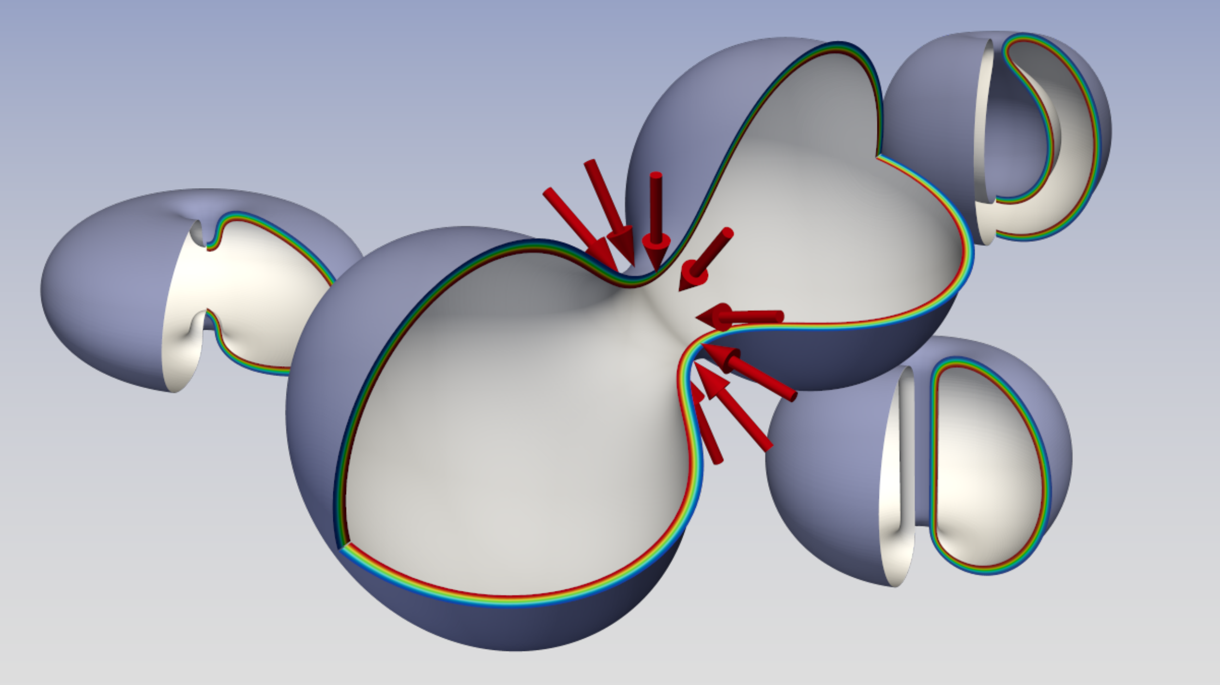 Activation energy and force fields during topological transitions of fluid lipid vesicles