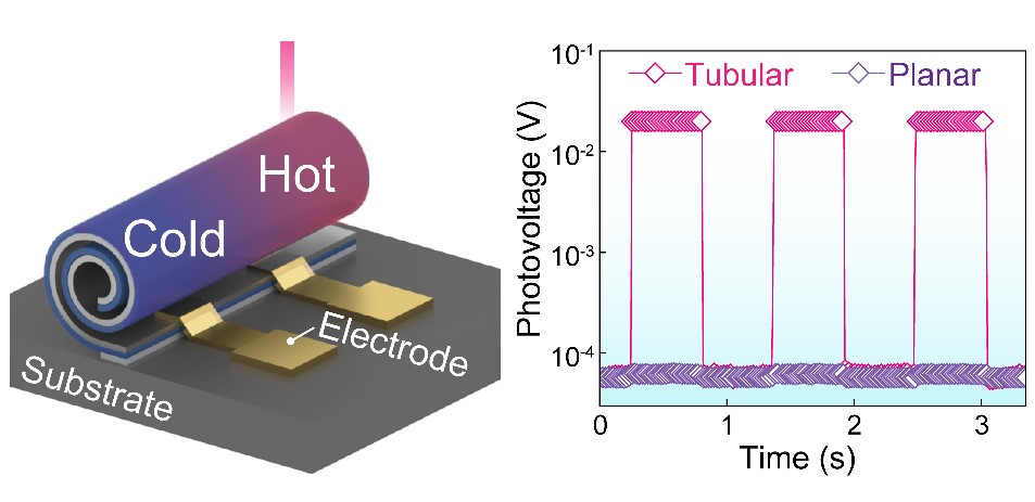 Energy localization in three-dimensional self-rolled photodetector 