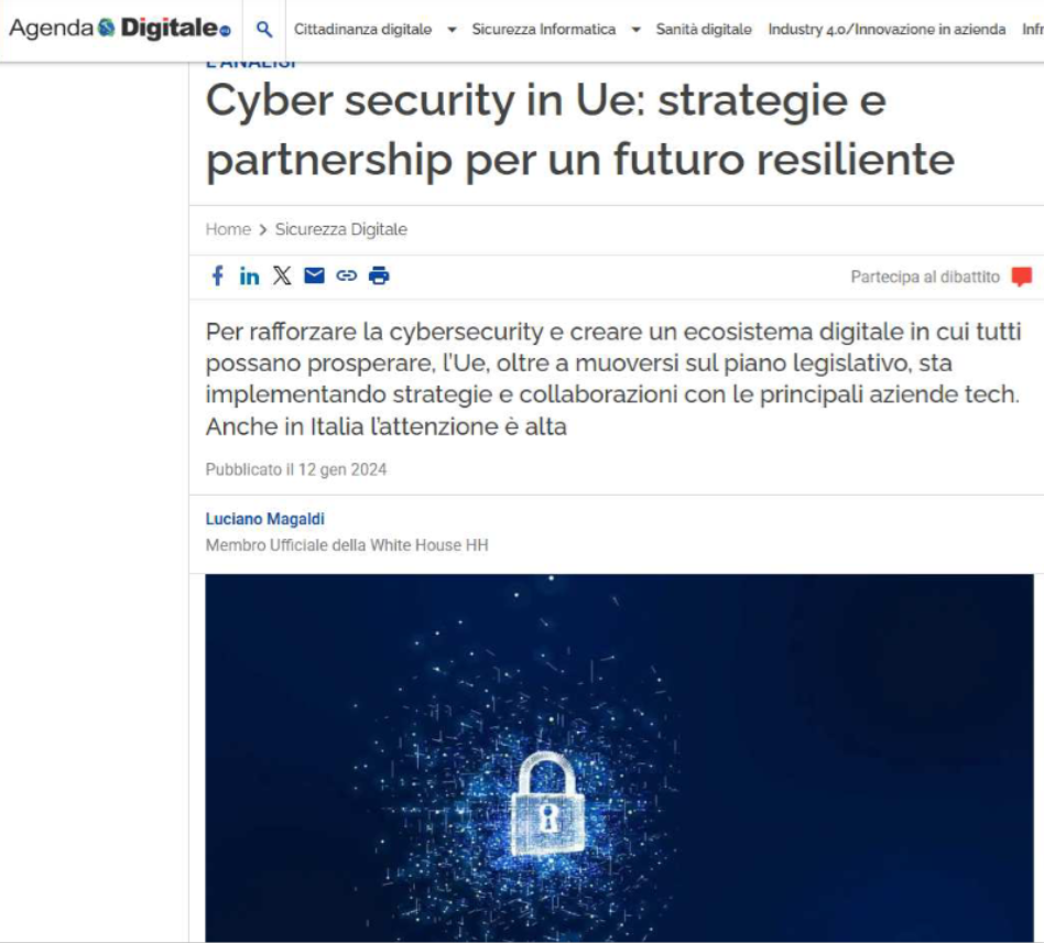 AGENDA DIGITALE (NETWORK 360) - CYBERSECURITY IN UE: STRATEGIE E PARTNERSHIP PER UN FUTURO RESILIENTE