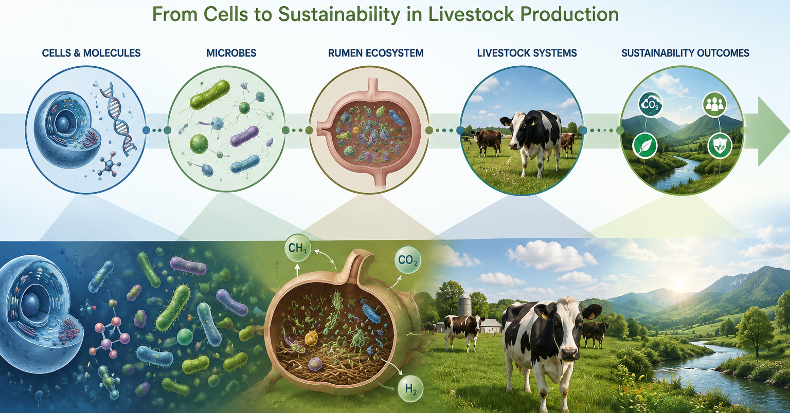 From Cells to Sustainability: Bridging Scales in Livestock Production Research